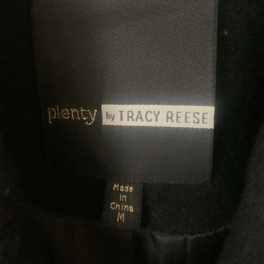ANTHROPOLOGIE PLENTY BY TRACY REESE black wool blend TAN embroidered tie waist M - Picture 2 of 10